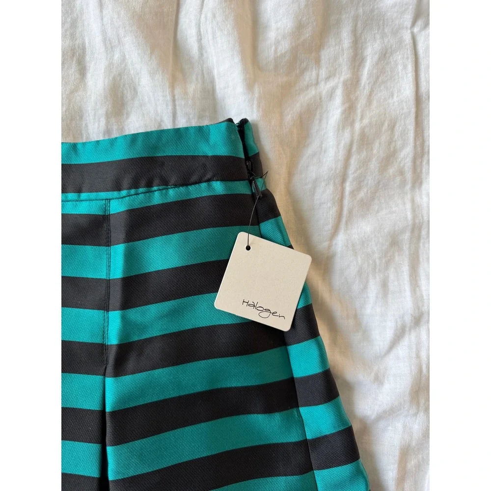 Halogen Teal Black Striped Pleated Midi Skirt Petite 0P NWT Nordstrom A-Line